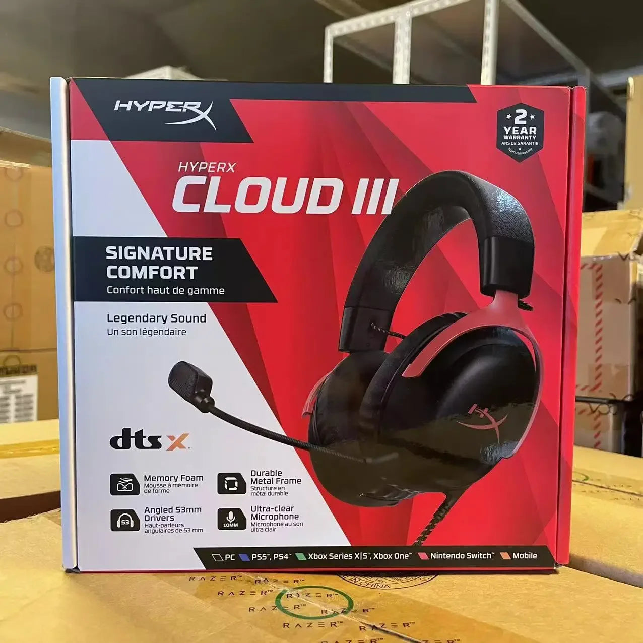 HyperX Cloud 3 III Gaming Headset with Hi-Fi 7.1 Surround Sound & Detachable Microphone - 100% Authentic with USB Sound Card