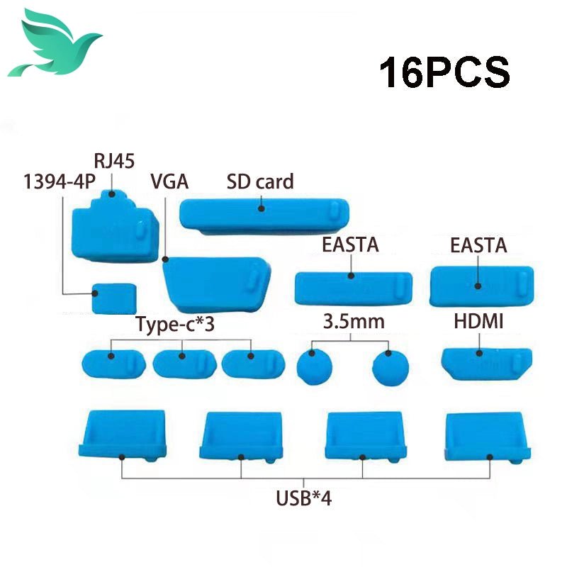 16 - in - 1 Universal Laptop Dust Plug - USB, HDMI, Audio, SD, VGA, Type - C - Swiftwintek