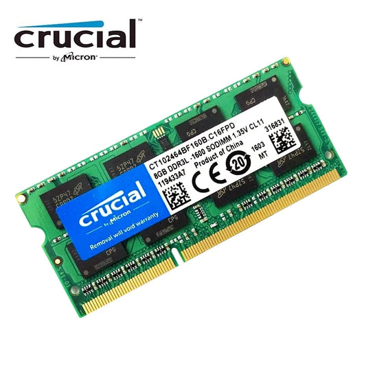 8GB Crucial DDR3L SODIMM Laptop Memory - 1600MHz, 1.35V