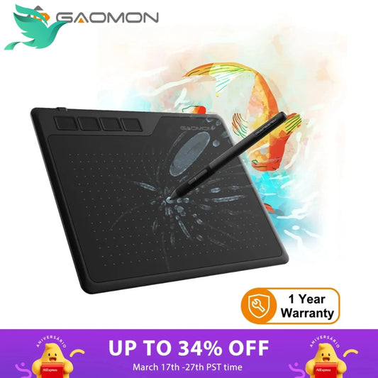 GAOMON S620 Digital Drawing Tablet with 8192 Levels Pen Pressure - Portable & Versatile