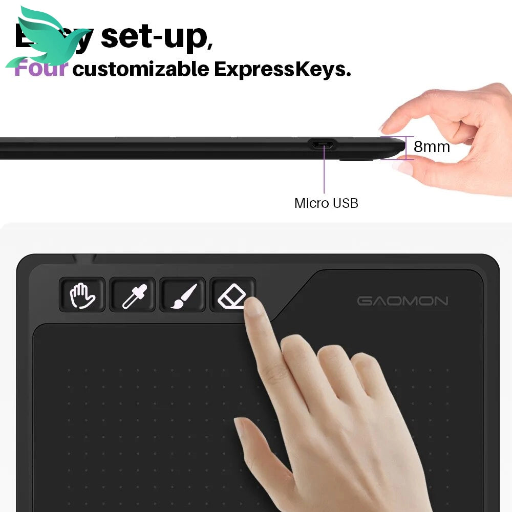 GAOMON S620 Digital Drawing Tablet with 8192 Levels Pen Pressure - Portable & Versatile