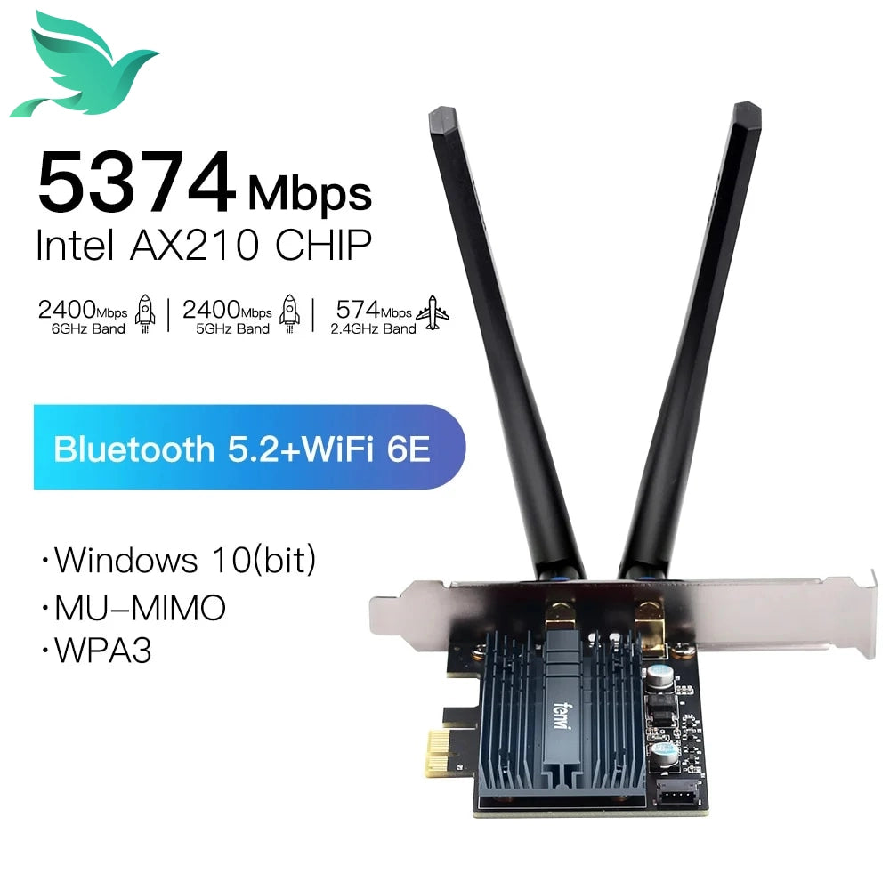 Fenvi WiFi 6E Intel AX210 PCIe Adapter - 5374Mbps, 2.4G/5G/6Ghz, Bluetooth 5.3, PC Win10