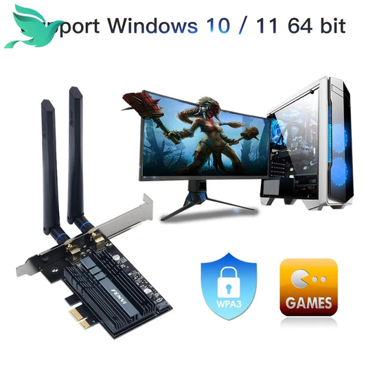 Fenvi WiFi 6E Intel AX210 PCIe Adapter - 5374Mbps, 2.4G/5G/6Ghz, Bluetooth 5.3, PC Win10