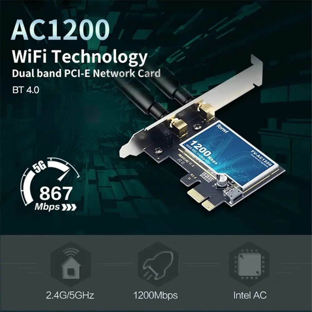 Upgrade Your Internet Speed with FENVI 1200Mbps WiFi Card - Dual Band, Bluetooth 4.0 - Win7/10/11