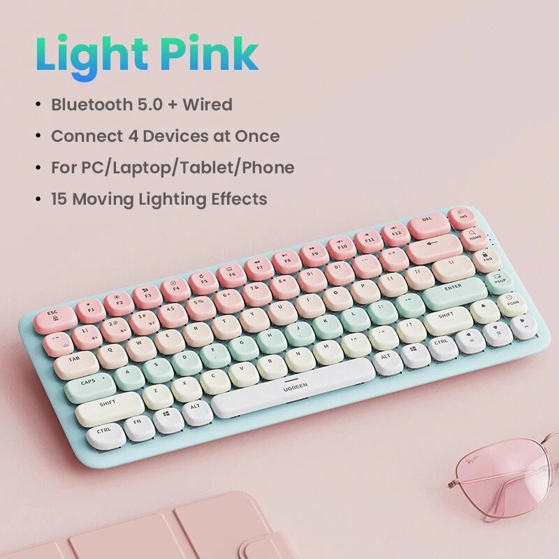 UGREEN Wireless Mechanical Keyboard - Bluetooth 5.0, Backlit, Multi-Device, Compact - For MacBook, iPad, PC, Laptop