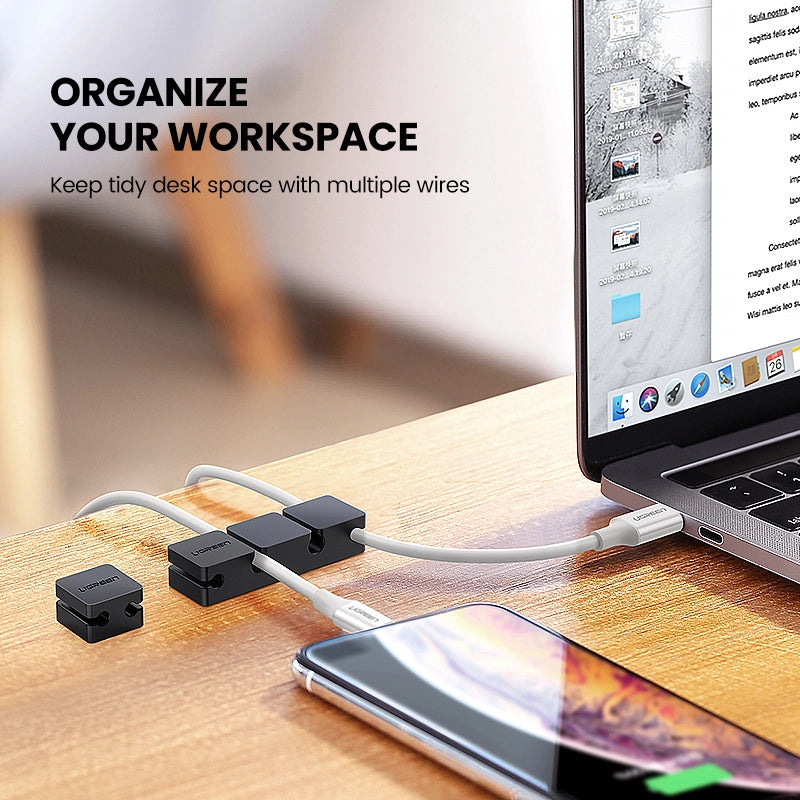 Organize Your Desk with Ugreen Cable Clips - Flexible & Durable Silicone Cable Management