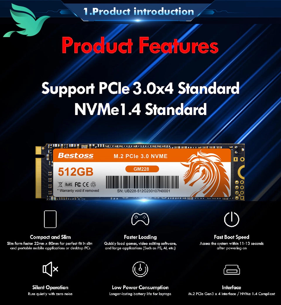 Bestoss NVMe M.2 SSD 1TB & 256GB DIY Gaming Internal SSDs