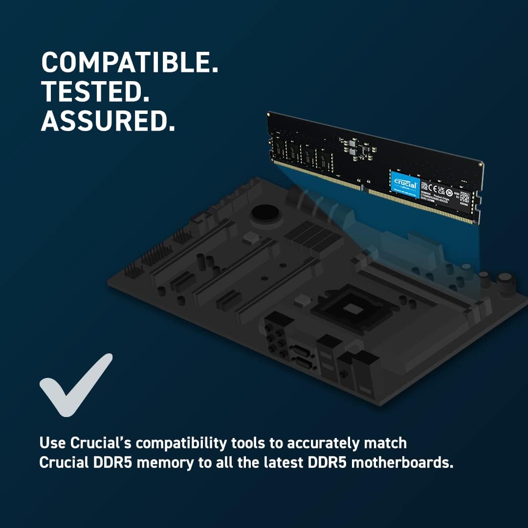 Crucial RAM 32GB Kit (2x16GB) | DDR5 5600MHz (5200MHz or 4800MHz) | Desktop Memory - CT2K16G56C46U5