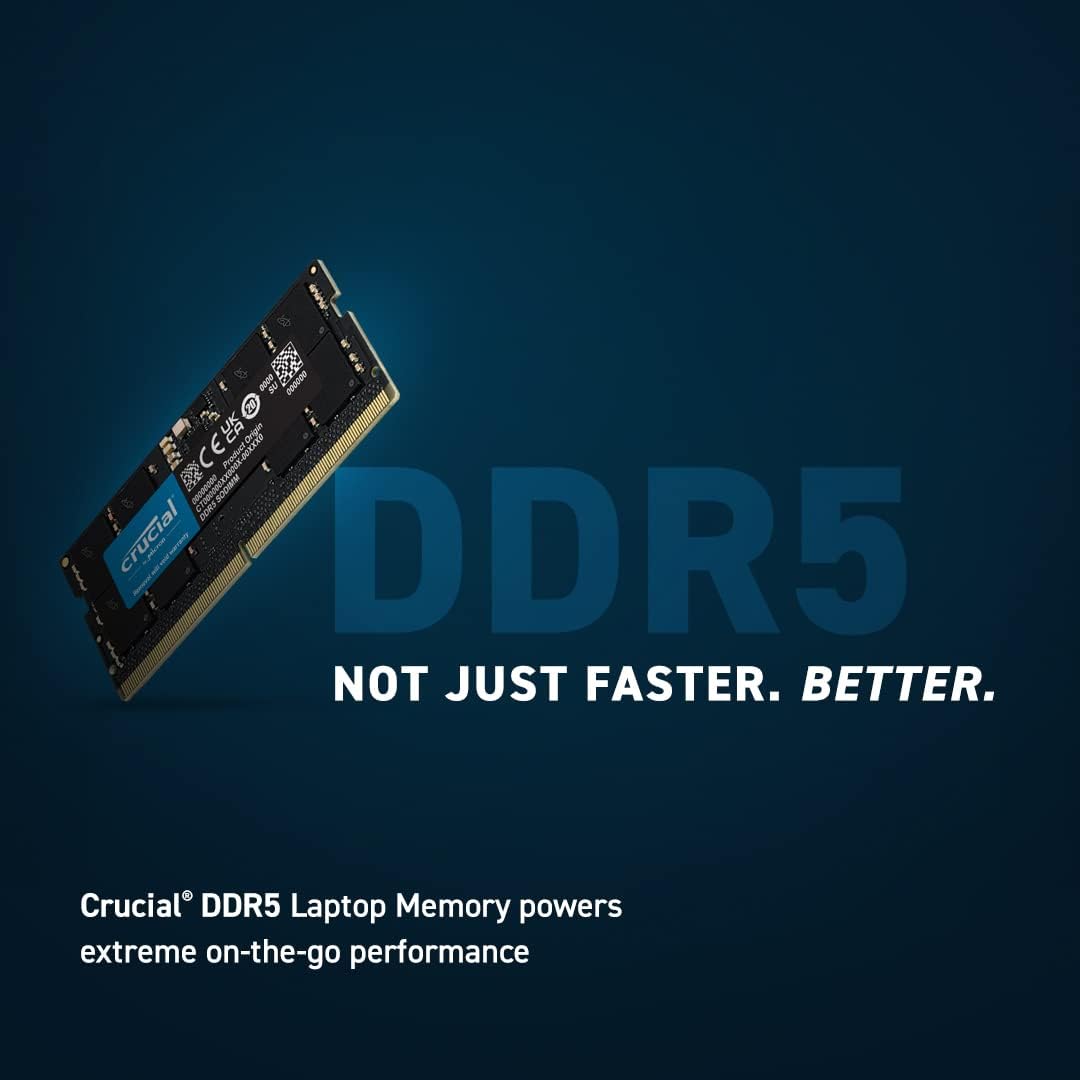 Crucial RAM 16 Go DDR5 5 600 MHz (ou 5 200 MHz/4 800 MHz) - Compatible ordinateur portable (SODIMM) - CT16G56C46S5