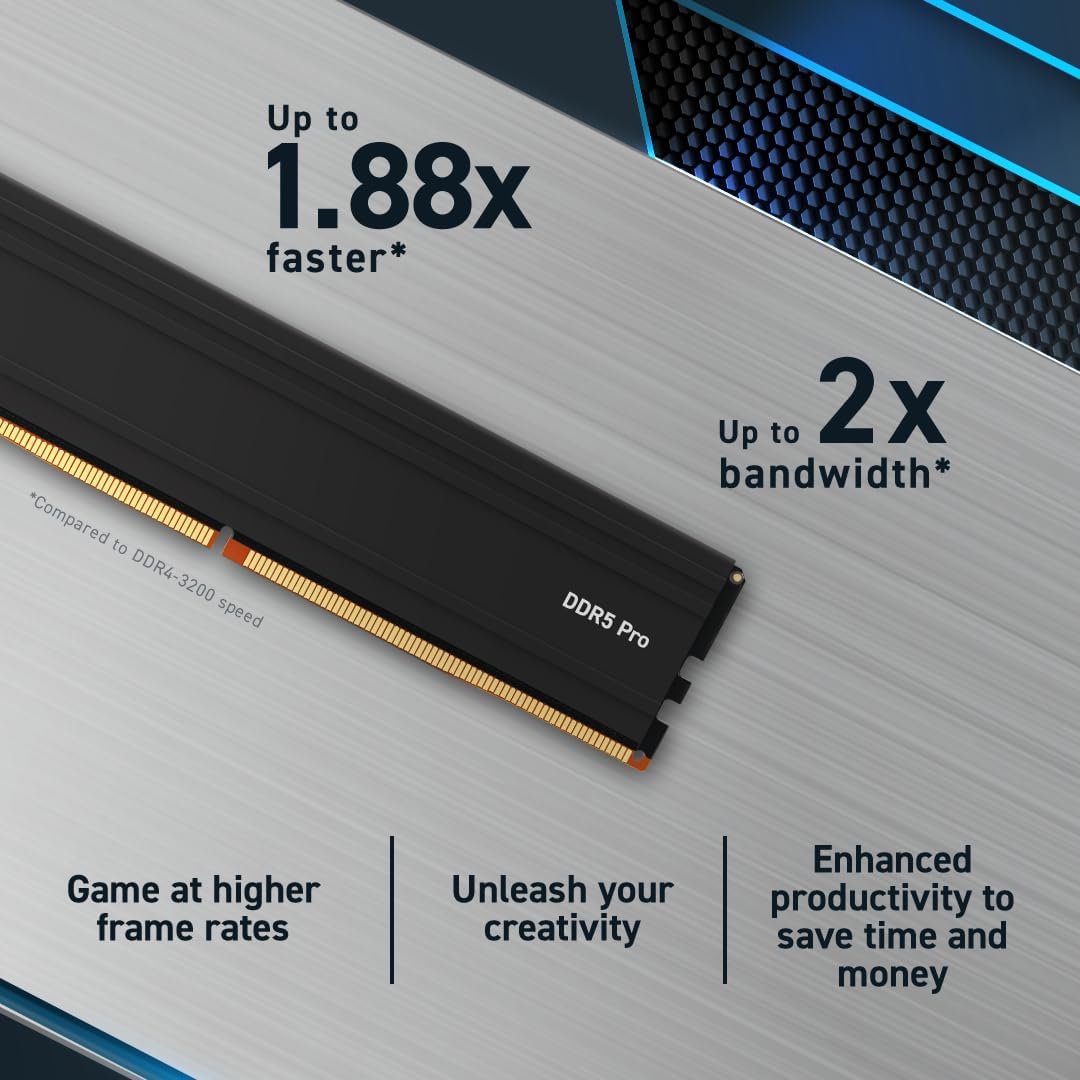 Crucial Pro RAM DDR5 32GB (2x16GB) - 6000MHz CL36, OC Edition - Intel XMP 3.0, Desktop Memory (PC) - CP2K48G56C46U5