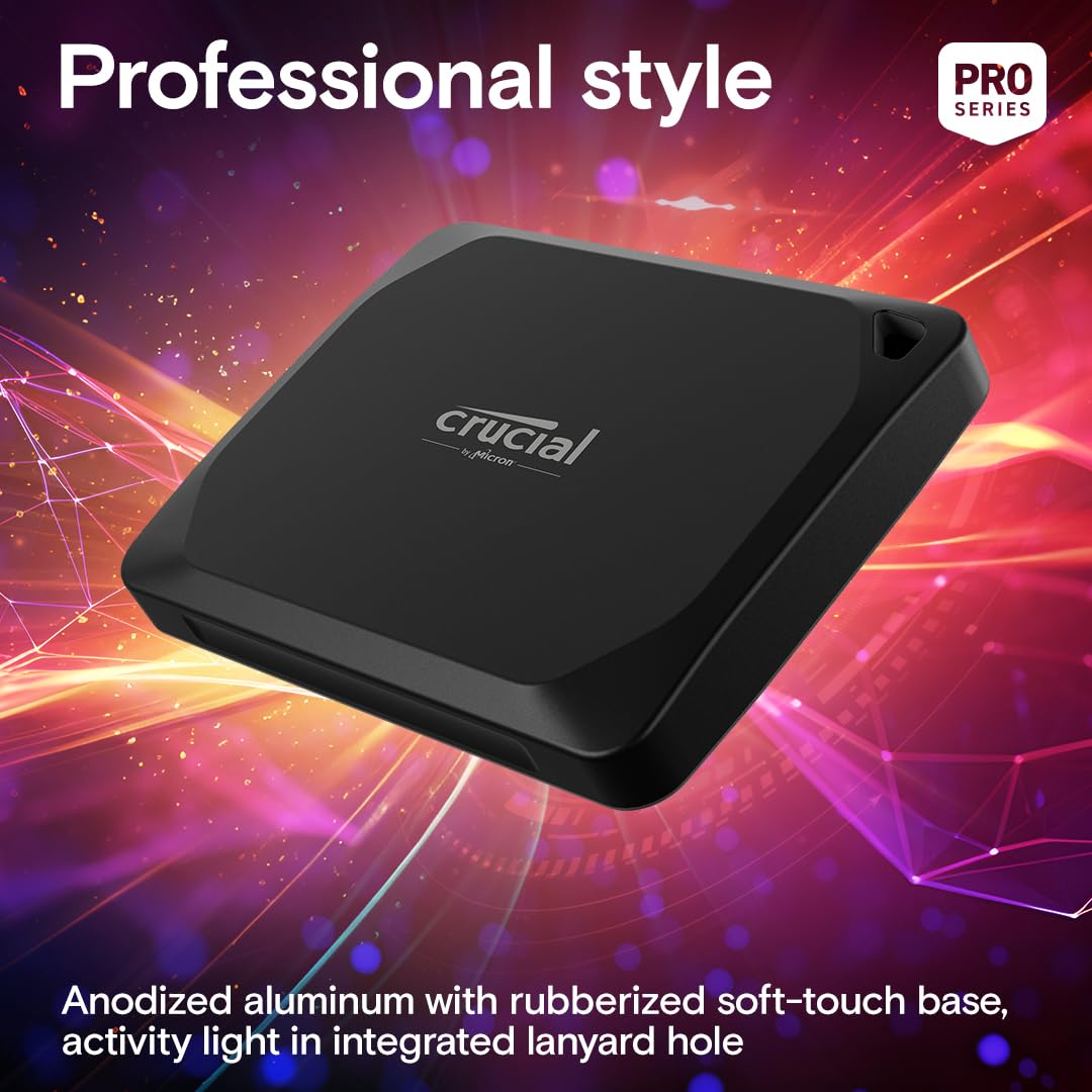 Crucial X10 Pro 1TB Portable External SSD, Up to 2100MB/s Read Speed and 2000MB/s Write Speed, PC/Mac, IP55 Water and Dust Resistant, External Solid State Drives, USB C 3.2 - CT1000X10PROSSD902