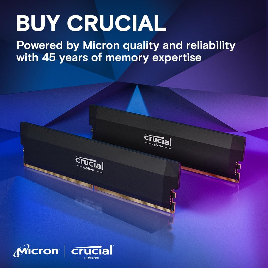 Crucial Pro RAM DDR5 32GB (2x16GB) - 6000MHz CL36, OC Edition - Intel XMP 3.0, Desktop Memory (PC) - CP2K48G56C46U5