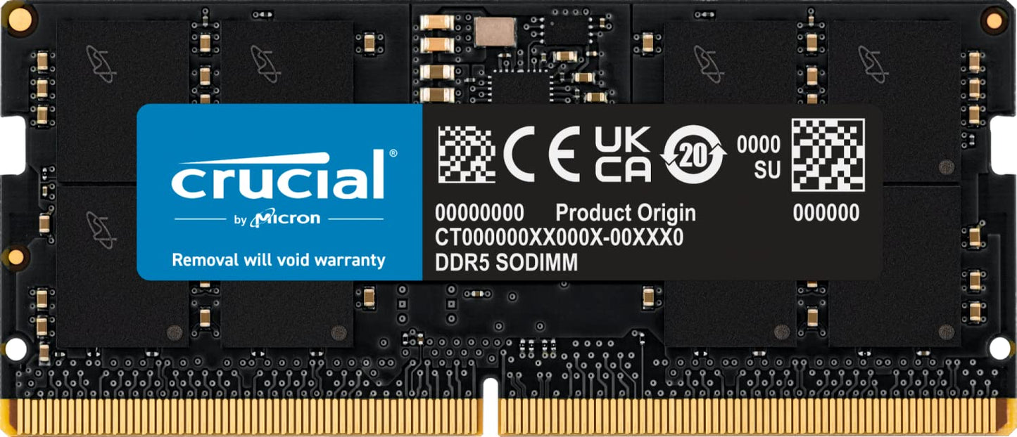 Crucial RAM 16 Go DDR5 5 600 MHz (ou 5 200 MHz/4 800 MHz) - Compatible ordinateur portable (SODIMM) - CT16G56C46S5