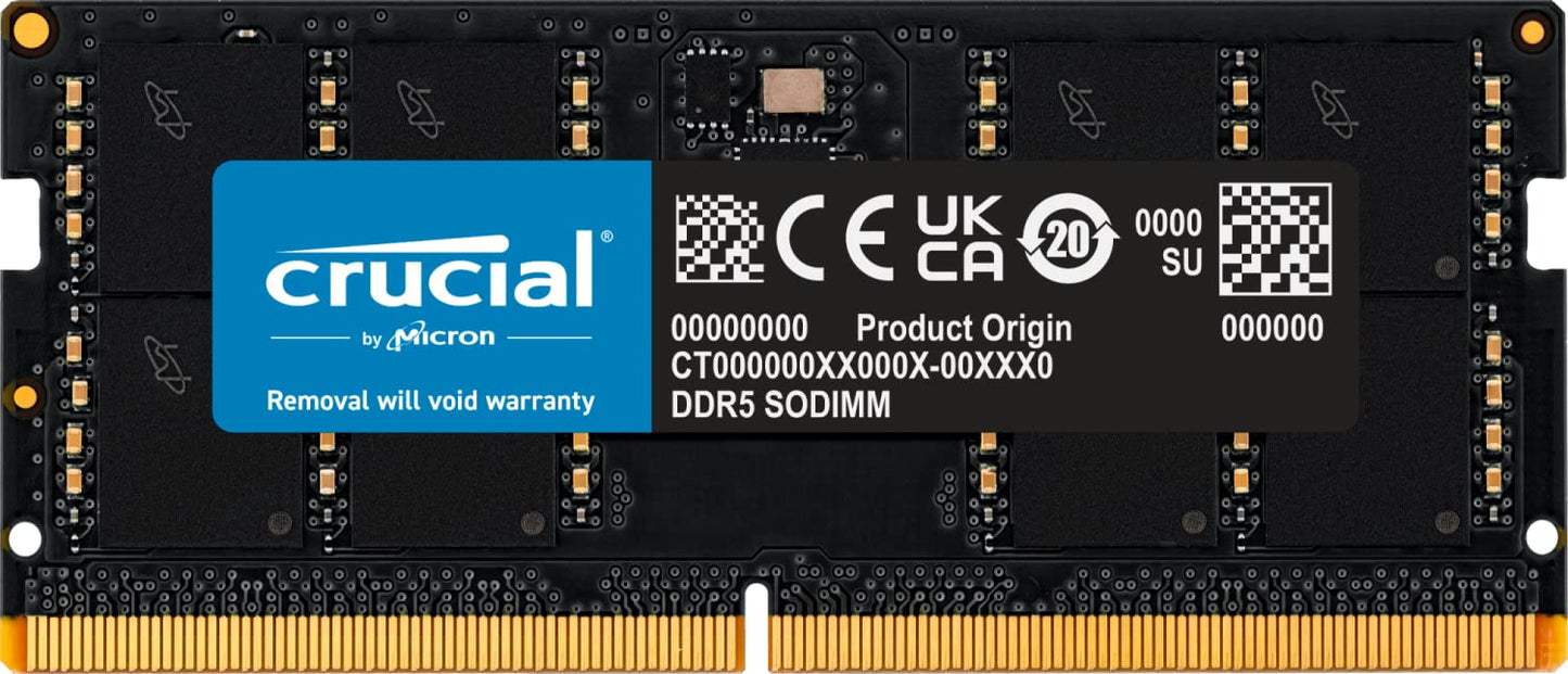 Crucial RAM 16 Go DDR5 5 600 MHz (ou 5 200 MHz/4 800 MHz) - Compatible ordinateur portable (SODIMM) - CT16G56C46S5