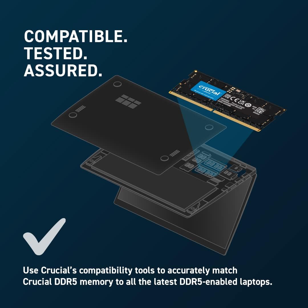 Crucial RAM 16 Go DDR5 5 600 MHz (ou 5 200 MHz/4 800 MHz) - Compatible ordinateur portable (SODIMM) - CT16G56C46S5