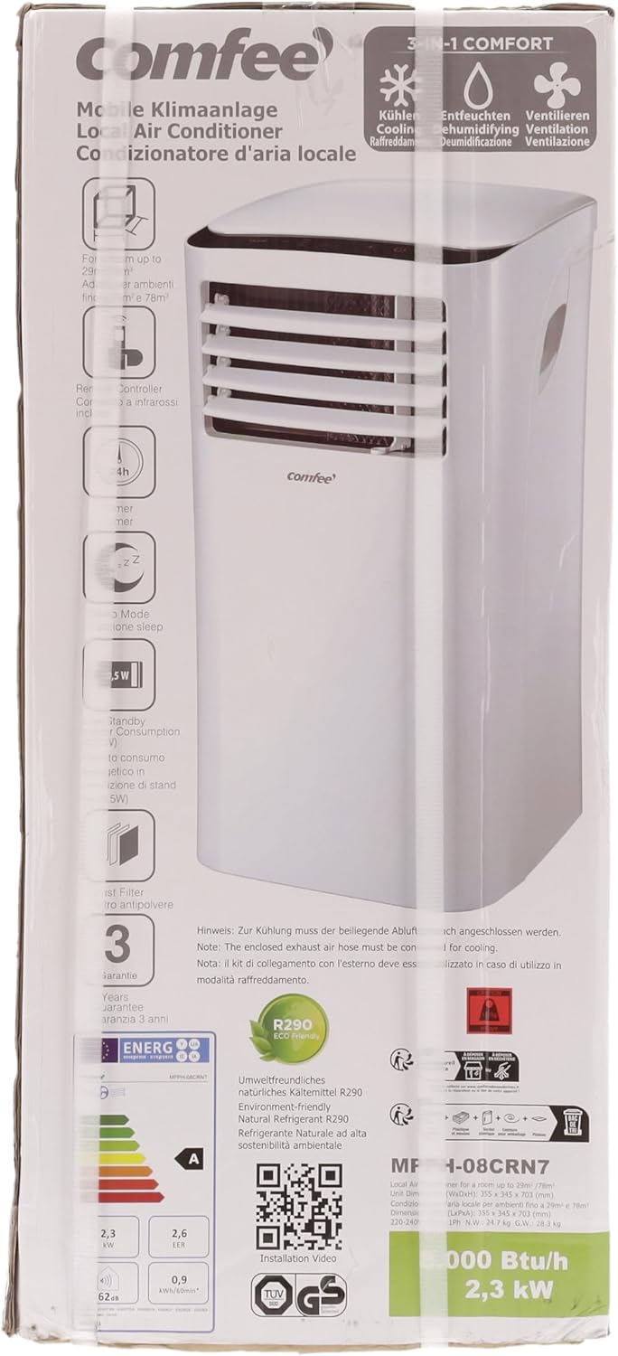 Comfee Portable Air Conditioner MPPH-09CRN7, 1280 W, 230 V, White - 35.5 x 34.5 x 70.3 cm