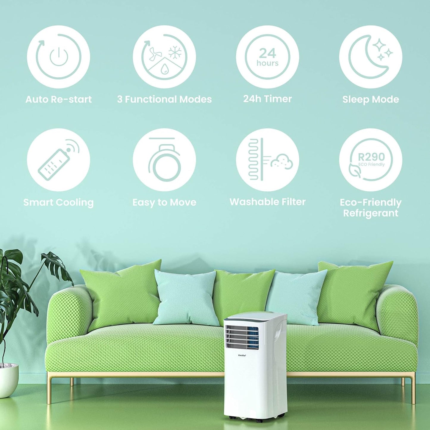 Comfee Portable Air Conditioner MPPH-09CRN7, 1280 W, 230 V, White - 35.5 x 34.5 x 70.3 cm