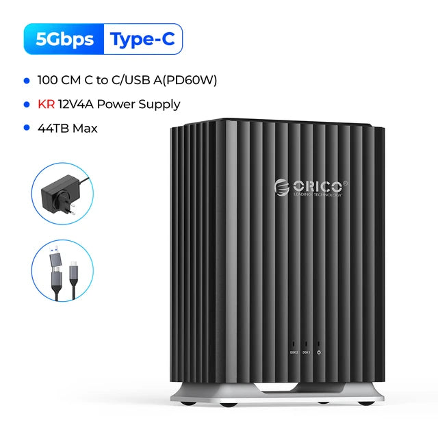 ORICO 2-Bay/5-Bay Type-C HDD Docking Station with Silent Cooling and High Capacity Storage