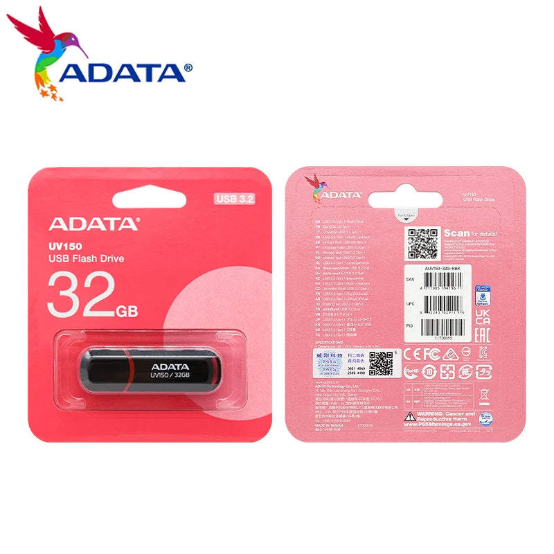 ADATA UV150 High-Speed USB 3.2 Flash Drive - 256GB, 128GB, 64GB, 32GB Portable Memory for Desktop and Laptop