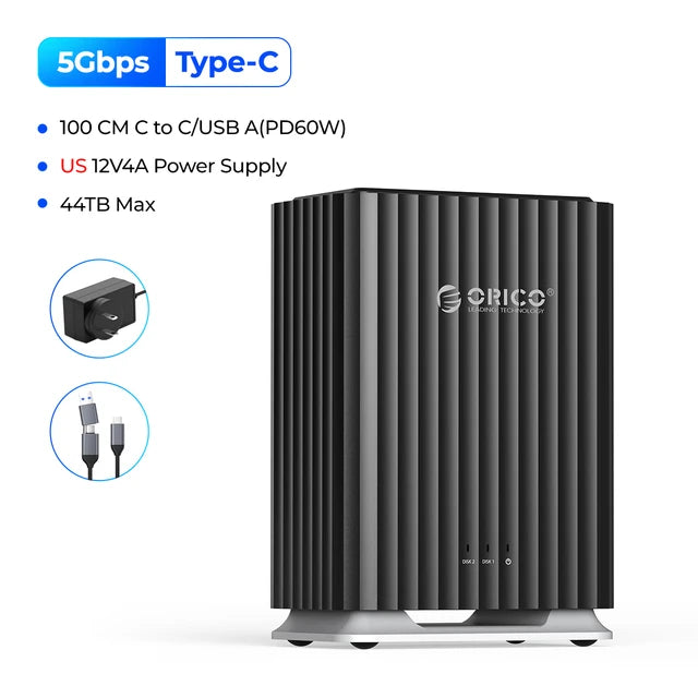 ORICO 2-Bay/5-Bay Type-C HDD Docking Station with Silent Cooling and High Capacity Storage