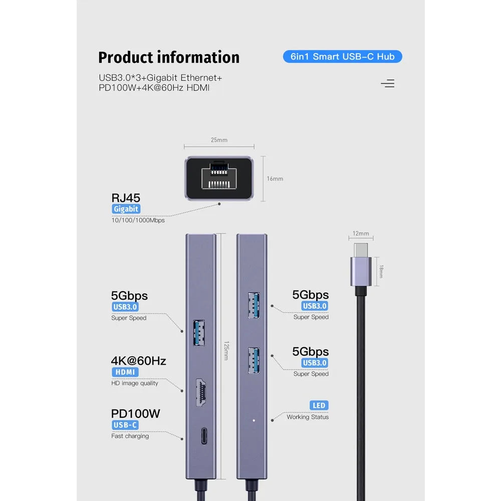 Getatek USB C Hub Docking Station with 4K@60Hz Video Output and 100W PD Charging - RJ45 & USB 3.0 for Fast Data Transfer