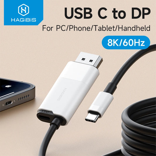 Hagibis 8K USB C to DisplayPort Cable - Thunderbolt 4/3 Compatible Adapter for High-Resolution Gaming and Streaming