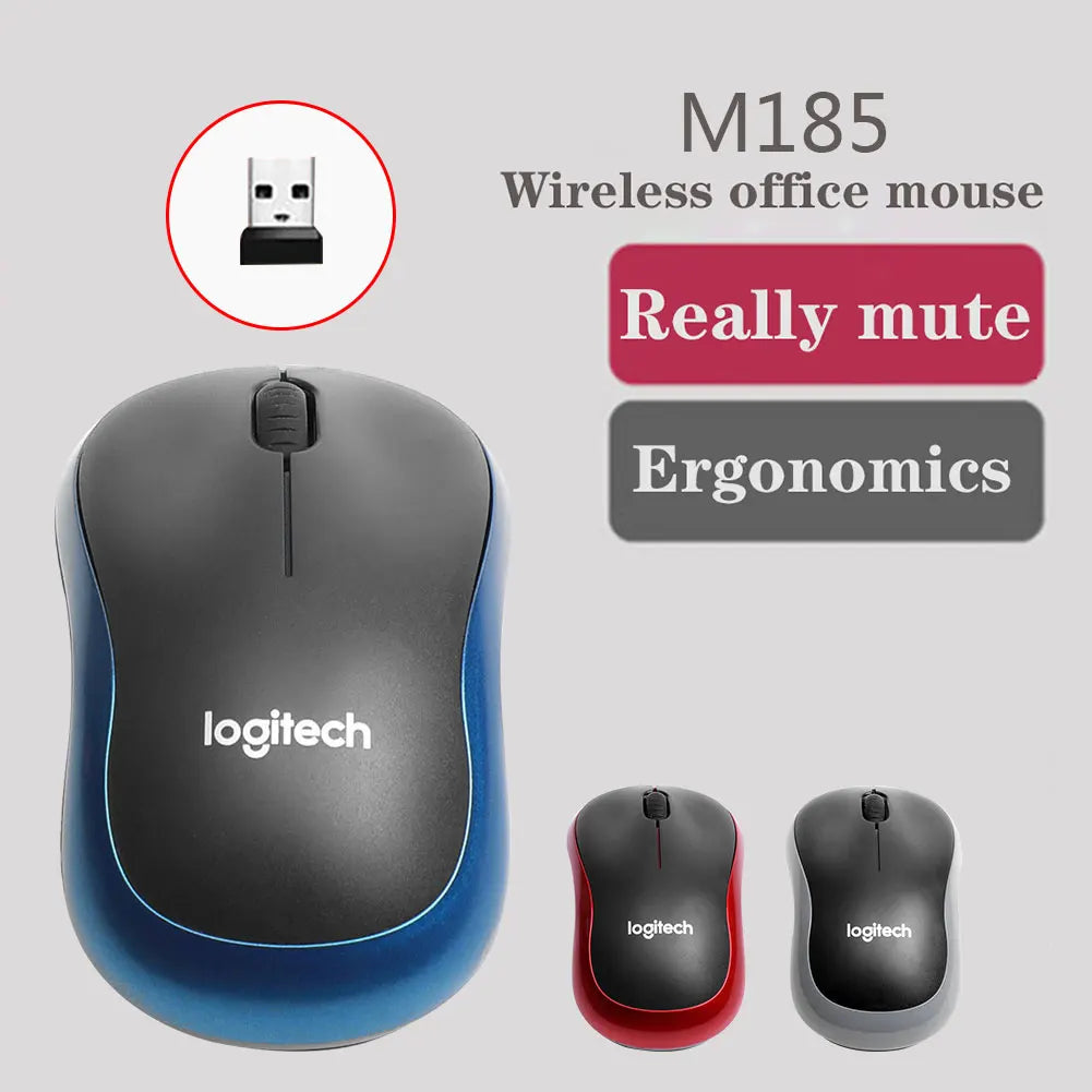 Logitech M185 Silent Wireless Optical Mouse - 2.4 GHz, 1000 DPI, 3 Buttons for Office & PC/Laptop Use