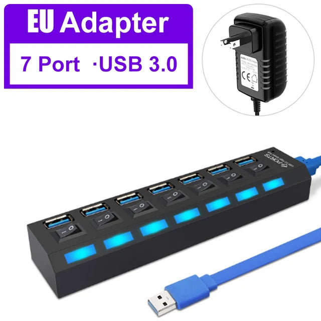 Multi USB Hub 3.0 | USB Splitter with Power Adapter | Swiftwintek