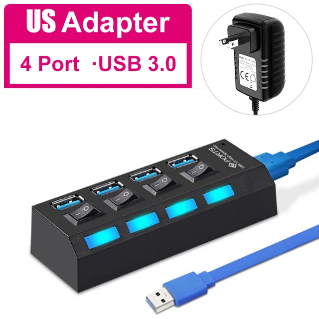 Multi USB Hub 3.0 | USB Splitter with Power Adapter | Swiftwintek