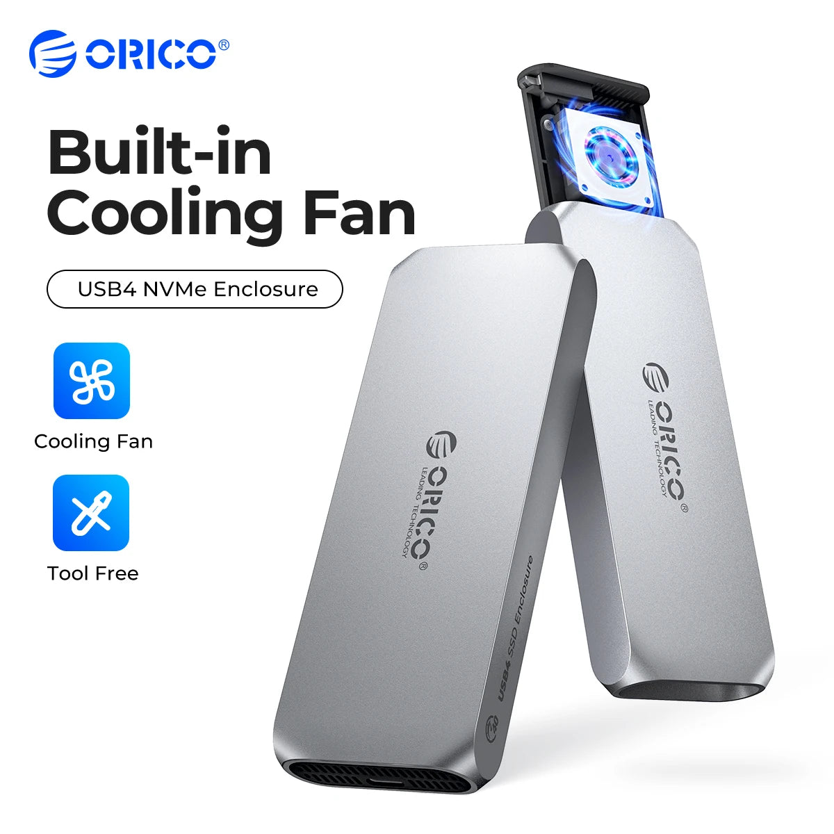 ORICO 40Gbps USB4 NVME Enclosure with Cooling Fan for Thunderbolt 3/4 - Max 8TB PCIe 4.0 Compatible with Mac Mini and iMac