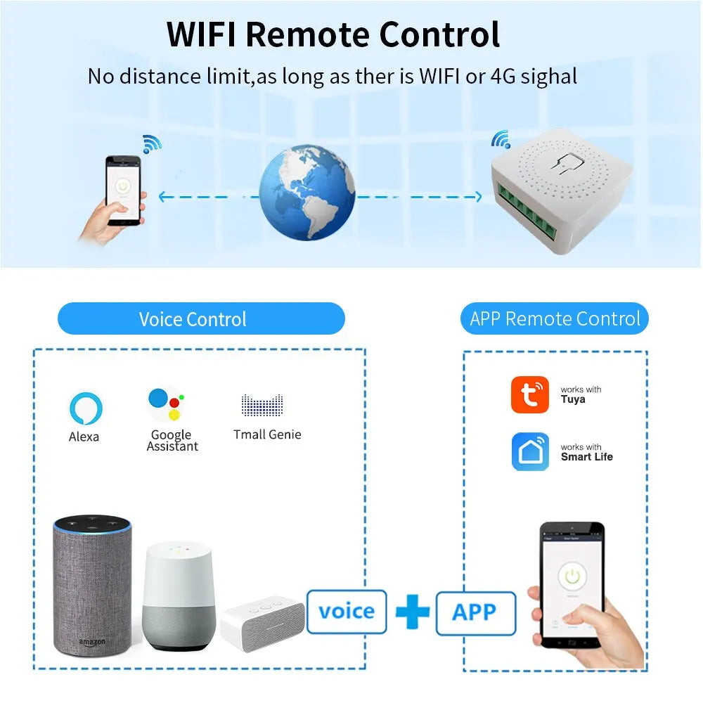 16A WiFi Smart Switch – 2-Way Control, Works with Tuya, Alexa & Google Home, Smart Light Switch Module