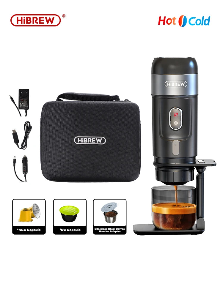 HiBREW Portable Coffee Machine for Car & Home – DC12V Espresso Maker for Nespresso Dolce Pods & Coffee Powder (H4A)