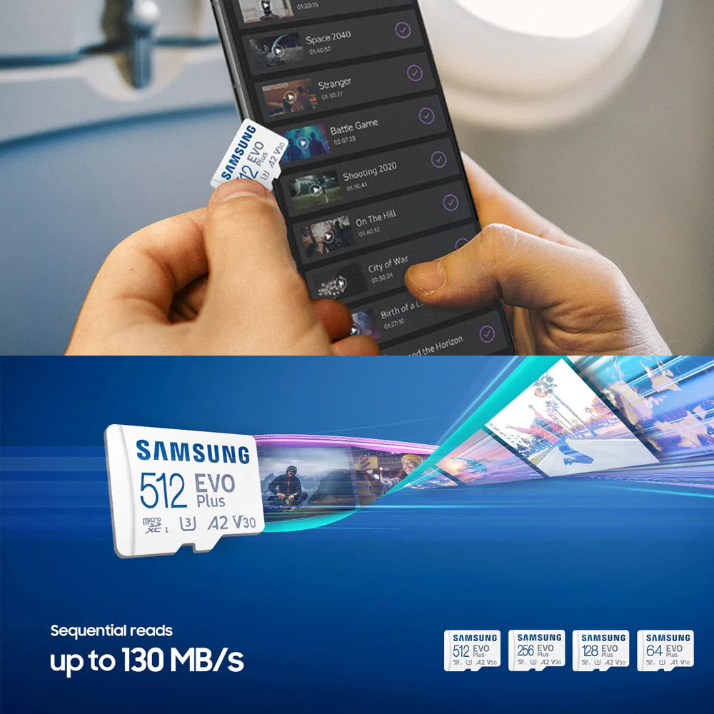 SAMSUNG EVO Plus MicroSD Memory Card - 64GB, 128GB, 256GB, 512GB UHS-I Class 10 with Read Speed up to 130MB/s