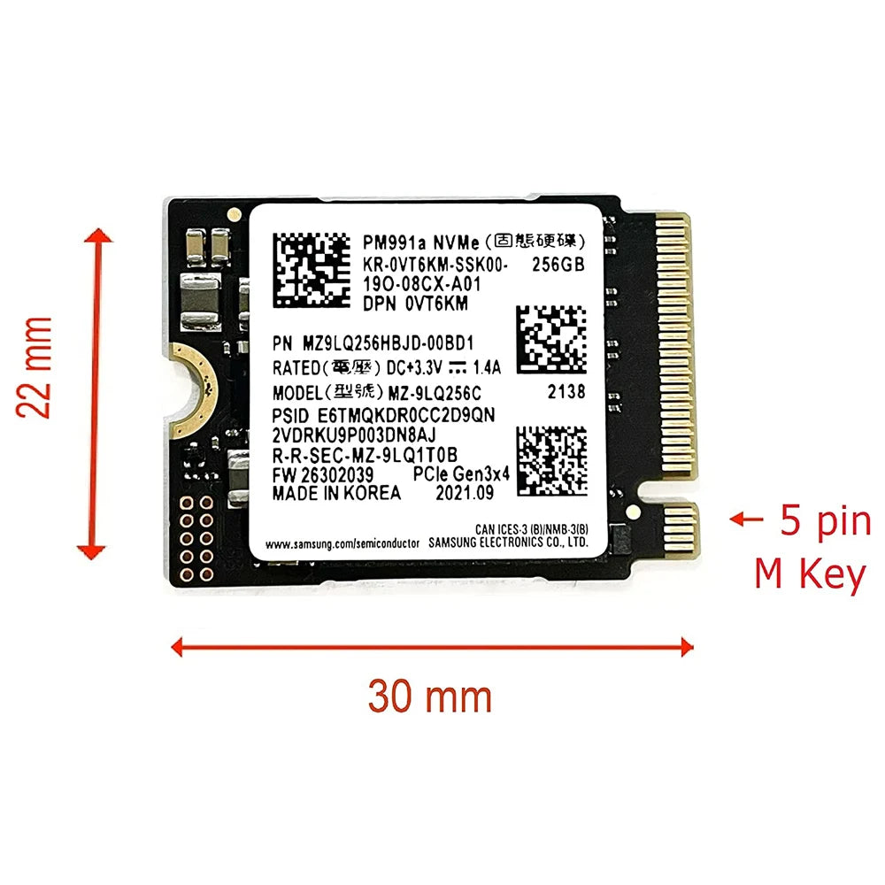 SAMSUNG PM991a 1TB M.2 2230 NVMe PCIe Gen3 x4 TLC SSD for Gaming and High-Performance Laptops