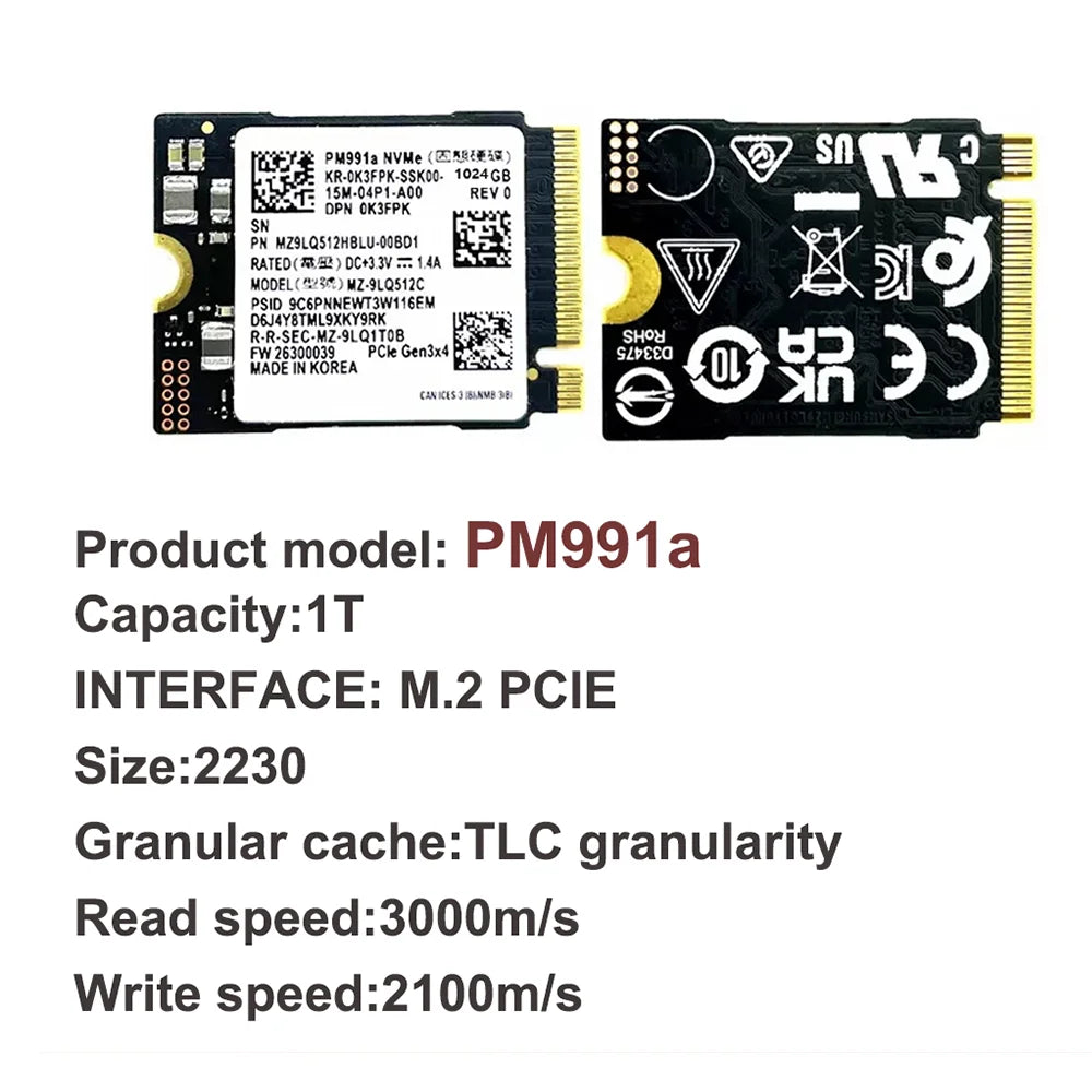 SAMSUNG PM991a 1TB M.2 2230 NVMe PCIe Gen3 x4 TLC SSD for Gaming and High-Performance Laptops