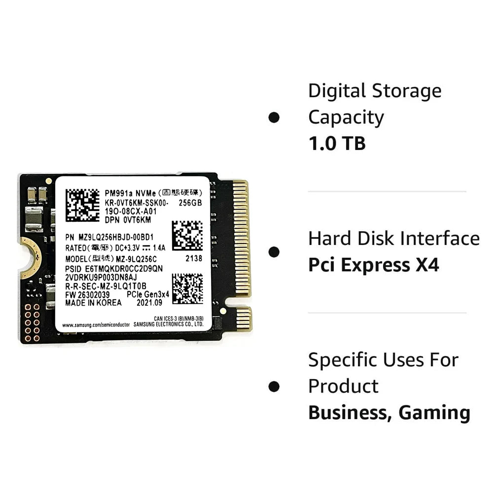 SAMSUNG PM991a 1TB M.2 2230 NVMe PCIe Gen3 x4 TLC SSD for Gaming and High-Performance Laptops