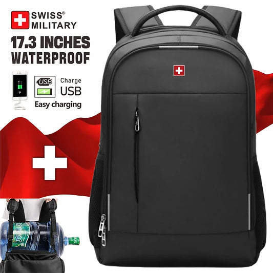 SWISS MILITARY Men's Stylish 17-Inch Laptop Backpack - Waterproof USB Charging, Large Capacity for Business & School