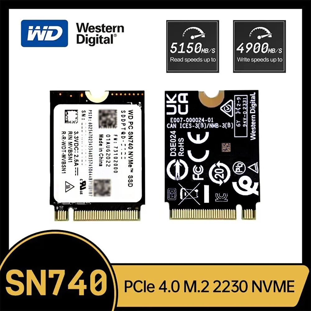 Unidad de estado sólido Western Digital WD SN740 de 1 TB y 2 TB: M.2 Gen4 PCIe 4.0 X4 NVMe