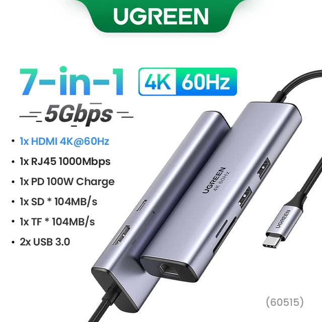 UGREEN 10-in-1 USB C Hub with 4K HDMI, VGA, Gigabit Ethernet, and PD 100W Charging for MacBook Pro/Air and USB-C Devices