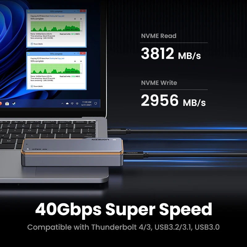 UGREEN 40Gbps USB4.0 NVMe SSD Enclosure with Cooling Vest - M.2 to USB Adapter for High-Speed Data Transfer