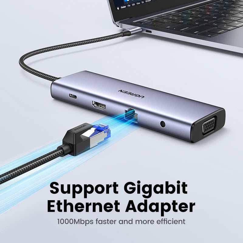 UGREEN 10-in-1 USB C Hub with 4K HDMI, VGA, Gigabit Ethernet, and PD 100W Charging for MacBook Pro/Air and USB-C Devices