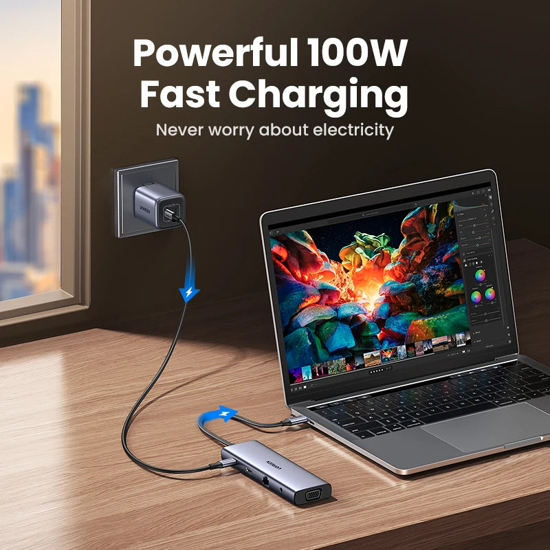 UGREEN 10-in-1 USB C Hub with 4K HDMI, VGA, Gigabit Ethernet, and PD 100W Charging for MacBook Pro/Air and USB-C Devices