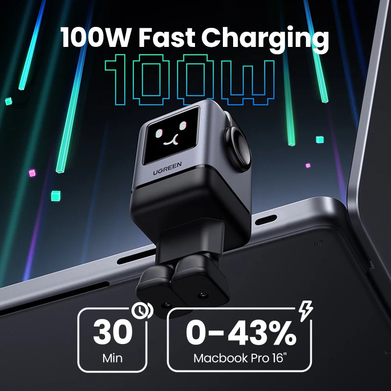 UGREEN 100W GaN Charger with Robot Design - QC4.0, 3.0, PPS & PD 3.0 Fast Charging for iPhone 16/15/14 Pro, MacBook Air & Tablets