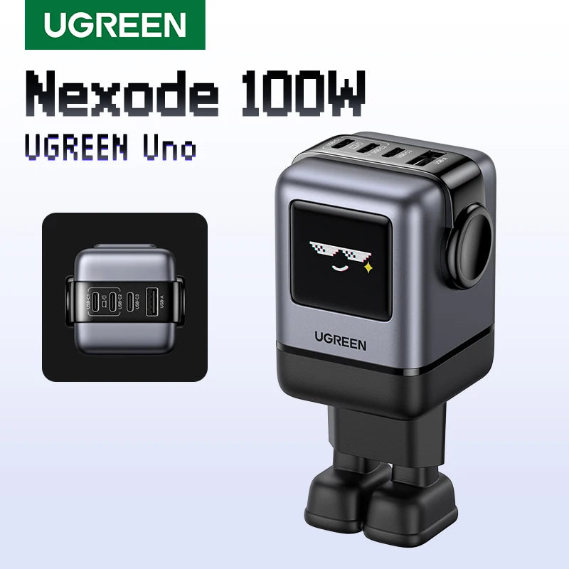 UGREEN 100W GaN Charger with Robot Design - QC4.0, 3.0, PPS & PD 3.0 Fast Charging for iPhone 16/15/14 Pro, MacBook Air & Tablets